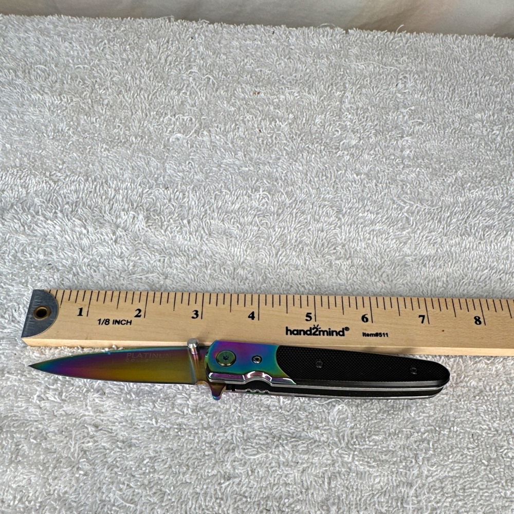 Platinum Collection Rainbow Folding Pocketknife Carbon Steel Drop Point Clip